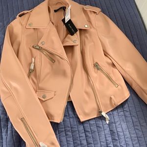 BlackTape pink leather jacket, size S.